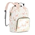 Personalized Diaper Bag Backpack for Mom Large Waterproof Custom Baby Bag for Girls with Name Cute Butterfly Floral Print Daypack Multifunctional Customized Nappy Bag with Thermal Pockets