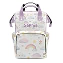 Personalized Diaper Bag Backpack Name Watercolor Rainbow Cloud Clear Up Clutter: Big Capacity Waterproof Bag with Extra Compartments