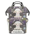 Personalized Diaper Bag Backpack Name Watercolor Lavender Lamb Multifunction Travel Backpack Nappy Bag Daypack for Mom Dad Boy Girl