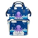 Personalized Diaper Bag Backpack Name Watercolor Octopus Star Sea Clear Up Clutter: Big Capacity Waterproof Bag with Extra Compartments