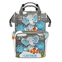 Personalized Diaper Bag Backpack Name Watercolor Underwater Elephant Fish Coral Multifunction Travel Backpack Nappy Bag Daypack for Mom Dad Boy Girl