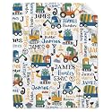 Personalized Dinosaurs Construction Trucks Blanket Gift for Boy Girl