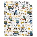 Personalized Dinosaurs Construction Trucks Blanket Gift for Boy Girl
