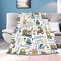 Personalized Dinosaurs Construction Trucks Blanket Gift for Boy Girl