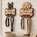 Personalized Dog Bone Key Holder Wooden Sign, Pet Collar Harness Organizer