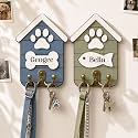 Personalized Dog Cat Leash Holder Wooden Sign, Pet Collar Wall Organizer