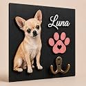 Personalized Dog Key Hook for Wall Mount with Custom Portrait &amp; Name, Paw Print Wooden Wall Organizer, Pet Collar and Harness Holder, Key and Leash Rack for Entryway, Home Decor for Pet Lovers