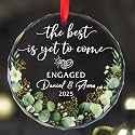 Personalized Engagement Glass Ornament 2025 – Custom Names &amp; Year Clear Glass Keepsake – Elegant Wedding or Bridal Shower Gift – Engaged Couple Christmas Decoration – Romantic Holiday Ornament
