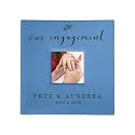 Personalized Engagement Photo Album, Holds 200 4" x 6" Photos, Engraved Our Engagement Leatherette Picture Album, Engagement Gifts For Couples, Blue
