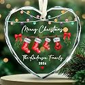 Personalized Family Christmas Stocking Heart Crystal Ornament - Custom Member Name Ornament, First Christmas As Family of Three Four Five, Parents Gifts Hanging Ornaments Keepsake