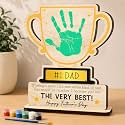 Personalized Fathers Day Trophy Gift, World's Best Dad Trophy Sign with Paints, Kid Handprint Art Crafts Plaque, Birthday Best Dad Ever Gifts for Daddy, Papa, Family Keepsake Shelf Desk Home Decor