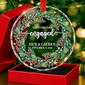 Personalized First Christmas Engaged Crystal Ornament - Custom Wedding Ornaments, Newly Married Glass Bauble, Gifts for Wedding Day, Bridal Shower Gift, Mr &amp; Mrs Christmas Keepsake, Gift for Her/Him