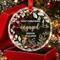 Personalized First Christmas Engaged Crystal Ornament - Custom Wedding Bauble, Newly Married Glass Ornaments, Gifts for Wedding Day, Bridal Shower Gift, Mr &amp; Mrs Christmas Keepsake, Gift for Her/Him