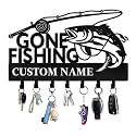 Personalized Fishing Key Holder Wall Mount, Fishing Rod Metal Key Holder for Wall, Custom Name Fish Keys Hanger Gifts for Fisherman Family, Decorative Fishpond Tools Keys Hooks Color02