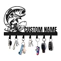 Personalized Fishing Key Holder Wall Mount, Big Fish Metal Key Holder for Wall, Custom Name Fish Keys Hanger Gifts for Fisherman Family, Decorative Fishpond Tools Keys Hooks Color04