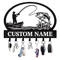 Personalized Fishing Key Holder Wall Mount, Big Fish Metal Key Holder for Wall, Custom Name Keys Hanger for Fishing Lovers Gifts, Decorative Fishpond Keys Hooks for Fisherman Color05