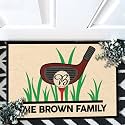 Personalized Golf Non-Slip Doormat with Family Name – Custom Entry Rug Featuring Club, Tee, and Monogram Golf Ball – Durable Outdoor Welcome Mat for Garage, Porch, Golf Cart Area, or Patio Entrance