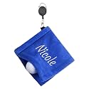 Personalized Golf Towel with Retractable Clip - Custom Embroidered Name, Ultra-Absorbent, Waterproof Wet/Dry Tech Small Golf Ball & Club Cleaner for Men, Women, Ideal Golf Gift (Blue)