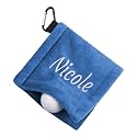 Personalized Golf Towel with Wet & Dry Tech – Custom Embroidered Name, D-Clip, Ultra-Absorbent Microfiber for Golf Balls & Clubs | Portable, Waterproof (Blue)