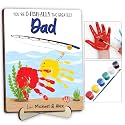 Personalized Handprint Fishing Wooden Sign Gift for Dad, Grandpa, DIY Baby Handprint Kit with Paints, Art Craft Family Keepsake, Father’s Day Birthday Gift for New Dad, Parents, Grandparents