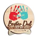 Personalized Hands Down Best Dad Ever Handprint Kit with Acrylic Paints, Family Craft Wooden Sign from Toddler, Fathers Day Handprint Plaque Keepsake, Dad Birthday Gifts from Daughter Son Wife