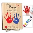 Personalized Hands Down Best Dad Ever Handprint Kit with Paint, Family Craft Wooden Sign, Fathers Day Handprint Plaque Keepsake, Mothers Day Birthday Gift for Mom, Grandma, Nana, Aunt