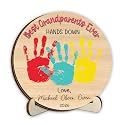 Personalized Hands Down Best Grandma Ever Handprint Kit with Non-Toxic Paint, Family Craft Wooden Sign, Fathers Day Handprint Plaque Keepsake, Valentines Day Birthday Gift for Mom, Dad, Grandma, Nana