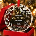 Personalized Happy 50th Wedding Anniversary Crystal Ornament 2026 - Custom Year for Couple Parents Gift Hanging Glass Ornament for Decorating Home Weddings Anniversary Collectible Holiday Keepsake