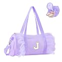 Personalized Initial Dance Bag for Girls 4-6, Small Lace Gym Sport Yoga Cheer Dance Bags Gift for Teen Girls, Cute Letter Kids Ballet Bag Toddler Travel Duffel Tote with Adjustable Straps(Purple-J)