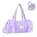 Personalized Initial Dance Bag for Girls 4-6, Small Lace Gym Sport Yoga Cheer Dance Bags Gift for Teen Girls, Cute Letter Kids Ballet Bag Toddler Travel Duffel Tote with Adjustable Straps(Purple-M)