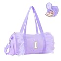 Personalized Initial Dance Bag for Girls 4-6, Small Lace Gym Sport Yoga Cheer Dance Bags Gift for Teen Girls, Cute Letter Kids Ballet Bag Toddler Travel Duffel Tote with Adjustable Straps(Purple-I)