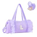 Personalized Initial Dance Bag for Girls 4-6, Small Lace Gym Sport Yoga Cheer Dance Bags Gift for Teen Girls, Cute Letter Kids Ballet Bag Toddler Travel Duffel Tote with Adjustable Straps(Purple-L)