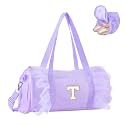 Personalized Initial Dance Bag for Girls 4-6, Small Lace Gym Sport Yoga Cheer Dance Bags Gift for Teen Girls, Cute Letter Kids Ballet Bag Toddler Travel Duffel Tote with Adjustable Straps(Purple-T)