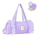 Personalized Initial Dance Bag for Girls 4-6, Small Lace Gym Sport Yoga Cheer Dance Bags Gift for Teen Girls, Cute Letter Kids Ballet Bag Toddler Travel Duffel Tote with Adjustable Straps(Purple-B)