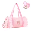 Personalized Initial Dance Bag for Girls 6-9, Medium Lace Gym Sport Yoga Cheer Dance Bags Gift for Teen Girls, Cute Letter Kids Ballet Bag Toddler Travel Duffel Tote with Adjustable Straps(Pink-N)