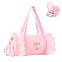 Personalized Initial Dance Bag for Girls 6-9, Medium Lace Gym Sport Yoga Cheer Dance Bags Gift for Teen Girls, Cute Letter Kids Ballet Bag Toddler Travel Duffel Tote with Adjustable Straps(Pink-T)