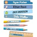 Personalized Kids Name Labels for Pencils Blue [75pcs] - Waterproof Name Stickers for School &amp; Daycare - Pencil Custom Name Stickers - Children Name Stick On Labels for Pens (2.0”x0.3”)