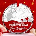 Personalized Location Map Engaged Crystal Ornament - Customize Romantic Place First Met Where It All Began Glass Ornament As Valentine Gifts, Gift for Him Her Boyfriend Girlfriend Couple Or Loved One