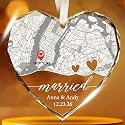 Personalized Location Map Married Heart Crystal Ornament - Custom Wedding Glass Ornament Gift, Bridal Shower Gifts, Married Present for Women, Couple Glass Ornament Christmas Hanging Decor Keepsake