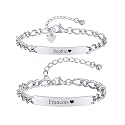 Personalized Matching Bracelet for Couple - Free Engraving Custom Couples Bracelets,Hypoallergenic Adjustable Stainless Steel Long Distance Relationship Jewelry,Promise Bracelet Gifts for Him and Her
