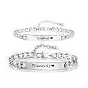 Personalized Matching Bracelet for Couple - Free Engraving Custom Couples Bracelets,Hypoallergenic Adjustable Stainless Steel Long Distance Relationship Jewelry,Promise Bracelet Gifts for Him and Her