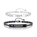 Personalized Matching Bracelet for Couple - Free Engraving Custom Couples Bracelets,Hypoallergenic Adjustable Stainless Steel Long Distance Relationship Jewelry,Promise Bracelet Gifts for Him and Her