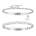 Personalized Matching Bracelet for Couple - Free Engraving Custom Couples Bracelets,Hypoallergenic Adjustable Stainless Steel Long Distance Relationship Jewelry,Promise Bracelet Gifts for Him and Her