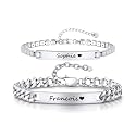 Personalized Matching Bracelet for Couple - Free Engraving Custom Couples Bracelets,Hypoallergenic Adjustable Stainless Steel Long Distance Relationship Jewelry,Promise Bracelet Gifts for Him and Her