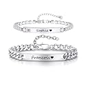 Personalized Matching Bracelet for Couple - Free Engraving Custom Couples Bracelets,Hypoallergenic Adjustable Stainless Steel Long Distance Relationship Jewelry,Promise Bracelet Gifts for Him and Her