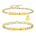 Personalized Matching Bracelet for Couple - Free Engraving Custom Couples Bracelets,Hypoallergenic Adjustable Stainless Steel Long Distance Relationship Jewelry,Promise Bracelet Gifts for Him and Her