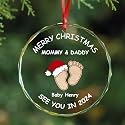 Personalized Merry Christmas Mommy and Daddy Crystal Ornament - See You in 2024 Christmas Tree Hanging Ornaments Pregnancy Ornament Keepsake, Xmas Gift for Expecting Parents, Décor