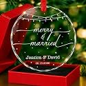 Personalized Merry and Married Crystal Ornament, Custom Date &amp; Names Newlywed Gift for Couple, First Christmas Married Glass Ornament, Wedding Keepsake, Our 1st Xmas Gift Ideas for Couple