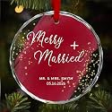 Personalized Merry and Married Crystal Ornament - Custom Wedding Gift, Newly Married Glass Keepsake, Wedding Day Present, Bridal Shower Gift, Mr &amp; Mrs Christmas Ornament, Newlywed Couple Decor