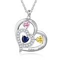 Personalized Mother Necklace with Birthstones Engraved 1-6 Names Birthstone Necklace for Women Mom Customized Jewelry Gift for Wife Mothers Day